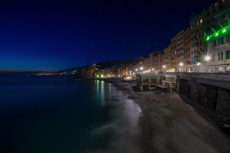 CAMOGLI, ITALY, JANUARY 13, 2018 - Panoramic view of city of Camogli by night , Genoa (Genova) Province, Liguria, Mediterranean coast, Italyのeditorial素材