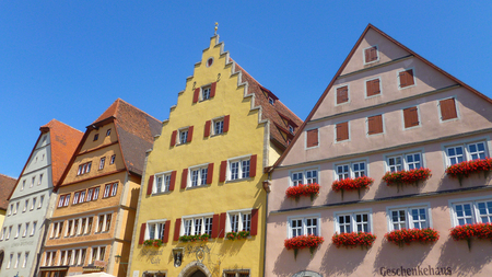 ROTHENBURG, GERMANY, AUGUST 15, 2012 - Colourful houses in Rothenburg, Bavaria, Germany, Europeのeditorial素材
