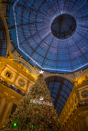 MILAN, ITALY, DECEMBER 5 , 2018 -  Galleria Vittorio Emanuele II in Milan with Christmas tree illuminated  and lights, Italyのeditorial素材