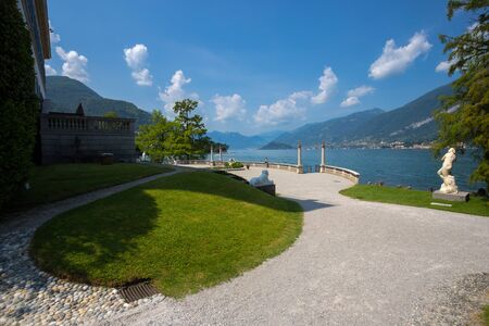 View of Villa Melzi and the Gardens in the village of Bellagio on Como lake, Italyの写真素材
