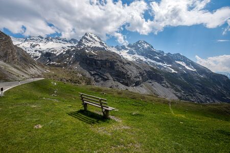 View from the Stelvio Pass, the highest automobile pass in Italy, 2758 metres and the second highest in Europe, located between Trentino-Alto Adige and Lombardy, Italy.の写真素材