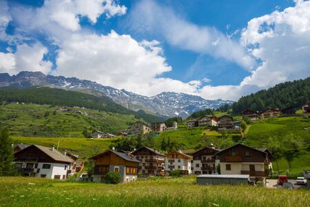 Santa Caterina Valfurva landscape , renowned winter and summer tourist resort in the Alps, Valtellina, Italy.の写真素材