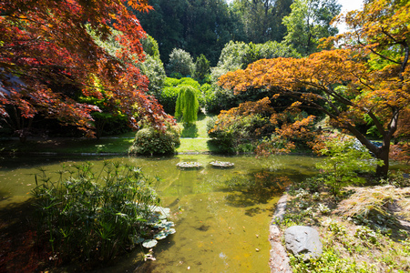 View of Gardens of Villa Melzi in the village of Bellagio on Como lake, Italyのeditorial素材