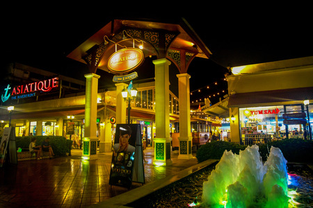 BANGKOK, THAILAND, JANUARY 10, 2019 - Asiatique by night, the Riverfront  Factory District in Bangkok, Thailand. Over 500 fashion boutiques housed in Factory District of Asiatique The Riverfront.のeditorial素材
