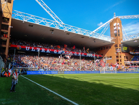 GENOA, ITALY, OCTOBER, 7. 2018 - Crowdy stands during a football match of Genoa Cricket and Football club 1893, in Luigi Ferraris Stadium of Genoa, (Genova) Italy.のeditorial素材