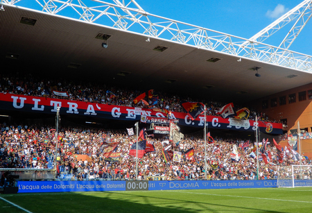 GENOA, ITALY, OCTOBER, 7. 2018 - Crowdy stands during a football match of Genoa Cricket and Football club 1893, in Luigi Ferraris Stadium of Genoa, (Genova) Italy.のeditorial素材
