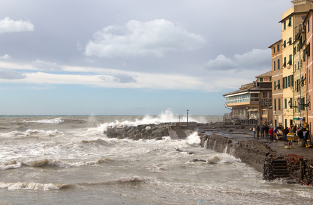 GENOA, ITALY, OCTOBER 10, 2018 - View of Genoa Boccadasse with rough sea during an autumnal day.のeditorial素材