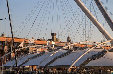 GENOA, ITALY, JANUARY 23, 2020 - View of Ancient Port (Porto Antico) area with old city on the...