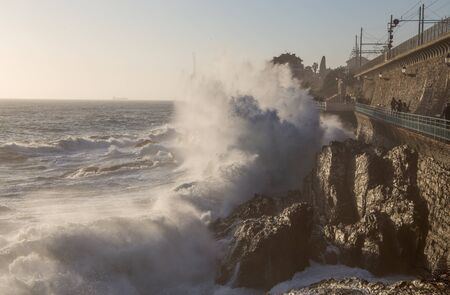 Rough sea in Genoa Nervi,  ligurian coast, Italy