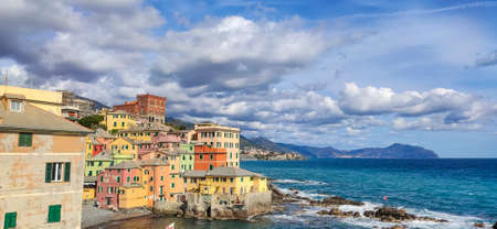 GENOA, ITALY, APRIL 09, 2021 - View of Genoa Boccadasse, a small fishing village with colorful...