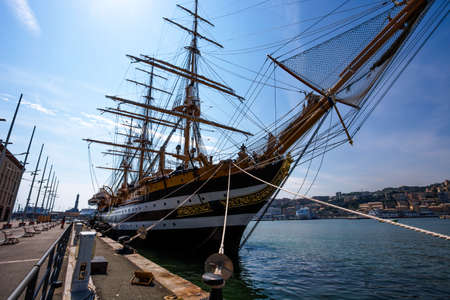 GENOA, ITALY, JUNE 17, 2021 - The Italian sailboat "Amerigo Vespucci" moored in the port of Genoa, Italyのeditorial素材