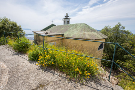 View of Sanctury of Caravaggio, in the municipality of Rapallo, Genoa province, Italyの写真素材