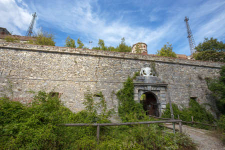View of Forte Sperone (Sperone Fort), one of the most important and better preserved structures of the fortifications of Genoa, Italy.のeditorial素材