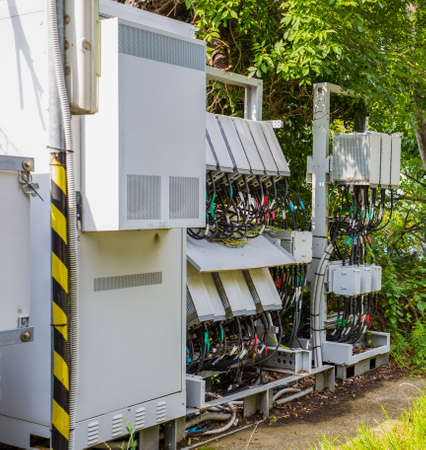 A large industrial electrical cabinet outdoorsの写真素材