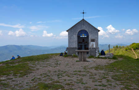 View of the Chapel on Caucasus Mount in Liguria, Genoa province, Italyの写真素材