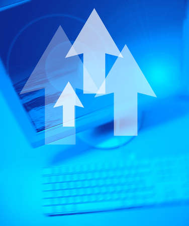 Arrows on Personal Computer backgroundの写真素材