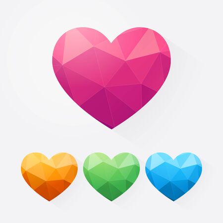 Vector set Abstract polygonal heart. Love symbol. Pink orange pink blue heartのイラスト素材