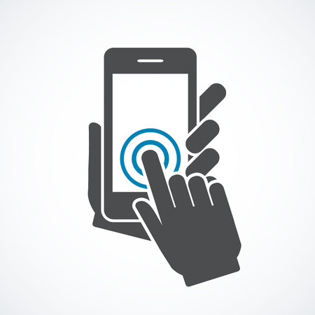 Touch screen smartphone sign icon. Hand pointer symbol. Flat design style.のイラスト素材
