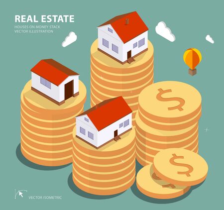 Real estate concept vector illustration. Price variation on real estate market. Flat isometric style concept design illustration.のイラスト素材