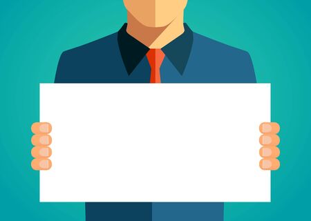 Business man holding a blank banner. Vector illustration.のイラスト素材