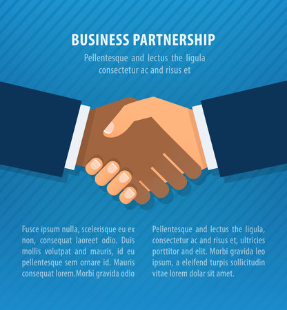 Blue handshake illustration. Partners icon. Handshake icon. Success deal. Shaking hands. Background for business and finance.のイラスト素材