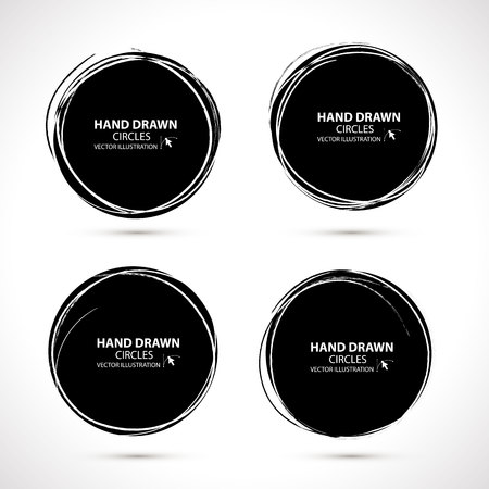 Set of black grunge silhouette circle on white background. Isolated. Vector illustration.のイラスト素材