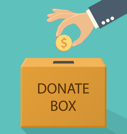 Human hand and money coins. Vector illustration in flat style design. Donate dollar currency.のイラスト素材