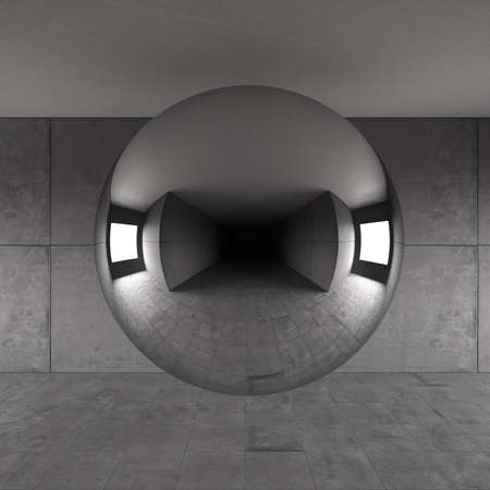 Abstract architectural sphere showing empty room distortedの写真素材