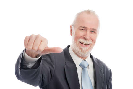 Senior with thumb to side isolated on white backgroundの写真素材