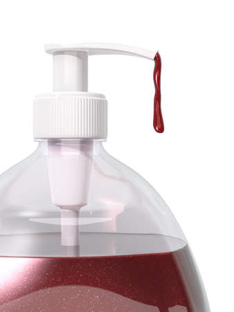 Soap dripping down from a suspender on white backgroundの写真素材