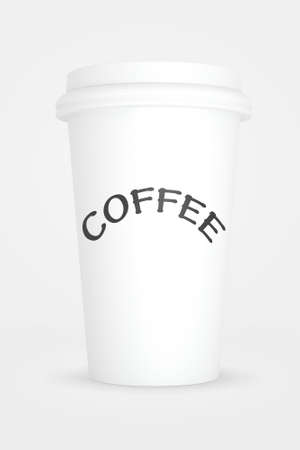 Coffee cup on grey background with logoの写真素材