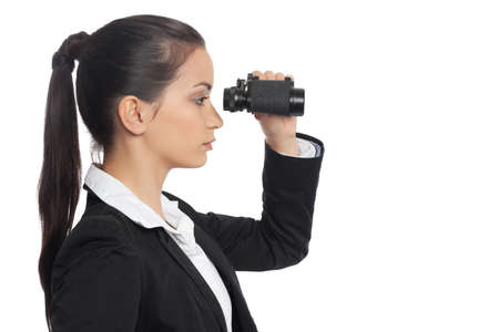 Asian Businesswoman with ocular side view isolated on whiteの写真素材
