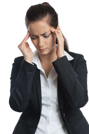 Asian Businesswoman with headache both hands on her head on white backgroundの写真素材