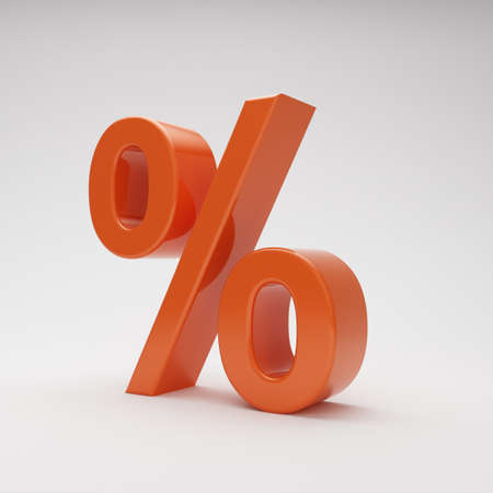red percent symbol on grey background with highlightsの写真素材