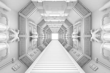 Spaceship interior center view with bright white textureの写真素材