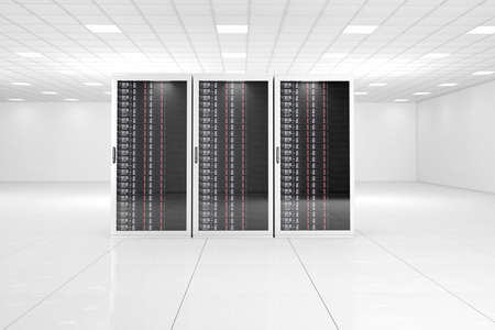 Computer center with three racks in white room