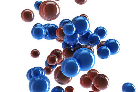 Abstract red and blue spheres on white backgroundの写真素材