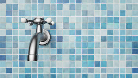 Chrome faucet on tilesの写真素材