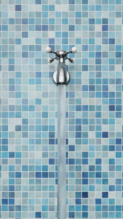 Chrome faucet on tiles uprightの写真素材