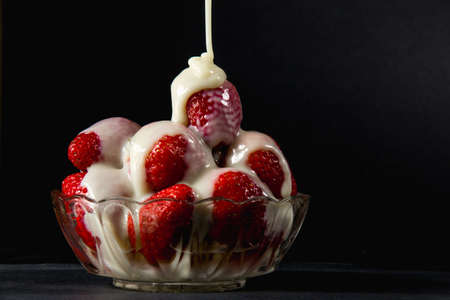 Strawberry with condensed milkの写真素材