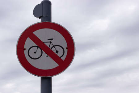 Sign indicating no bikes allowed.の写真素材