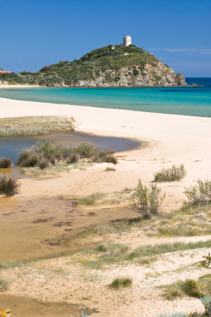 Sa Colonia beach, Chia, Domus de Maria, Cagliari district, Sardinia, Italy, Europeの写真素材