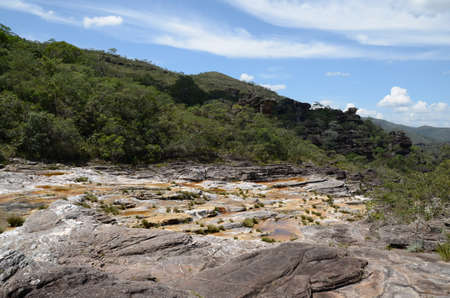 River and view in Rio Preto State Park in Minas Gerais at Cachoeira da Semper-Viva (translate to Always-Alive Waterfall, with is the popular name of Actinocephalus polyanthus)の写真素材