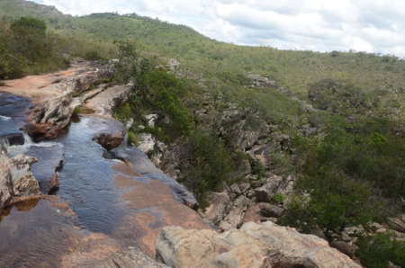 Top of the Waterfall in Milho Verde in the state of Minas Gerais called Cachoeira do Moinho (translated to Watermill Waterfall)の写真素材