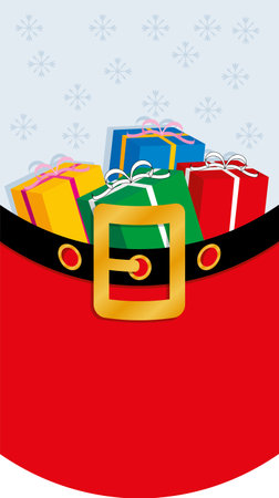 Christmas greeting card with concept of santa claus suit with belt and giftsのイラスト素材