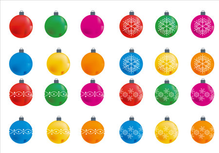 Christmas balls with different colors and designsのイラスト素材