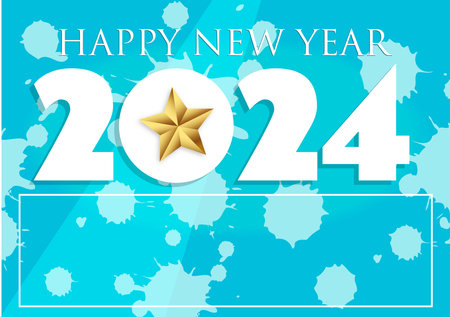 New year 2024 background with white numbers that have a golden star on light blue with splash. Vector 2024のイラスト素材