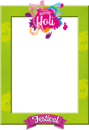 frame for selfie photos of happy holi festival green color, vector illustrationのイラスト素材