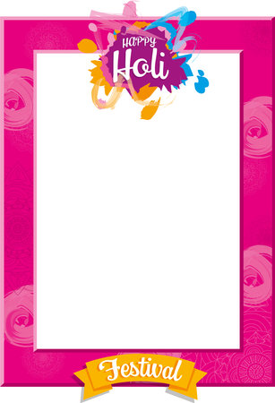 fuchsia color frame for photo booth of happy holi festivalのイラスト素材