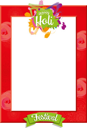 red frame for photo booth with happy holi festival. Vector for selfieのイラスト素材